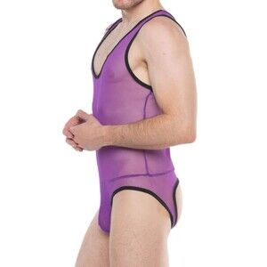 Men's Go Softwear Purple Sheer Frisky Backless Singlet - Small, NWT